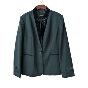 J. Peterman‎ Velvet Trimmed Blazer Jacket Sz 14 Botto Giuseppe Embroidered